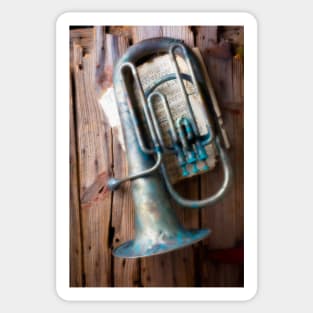 Weathered Tuba Hanging On Old Wall Sticker